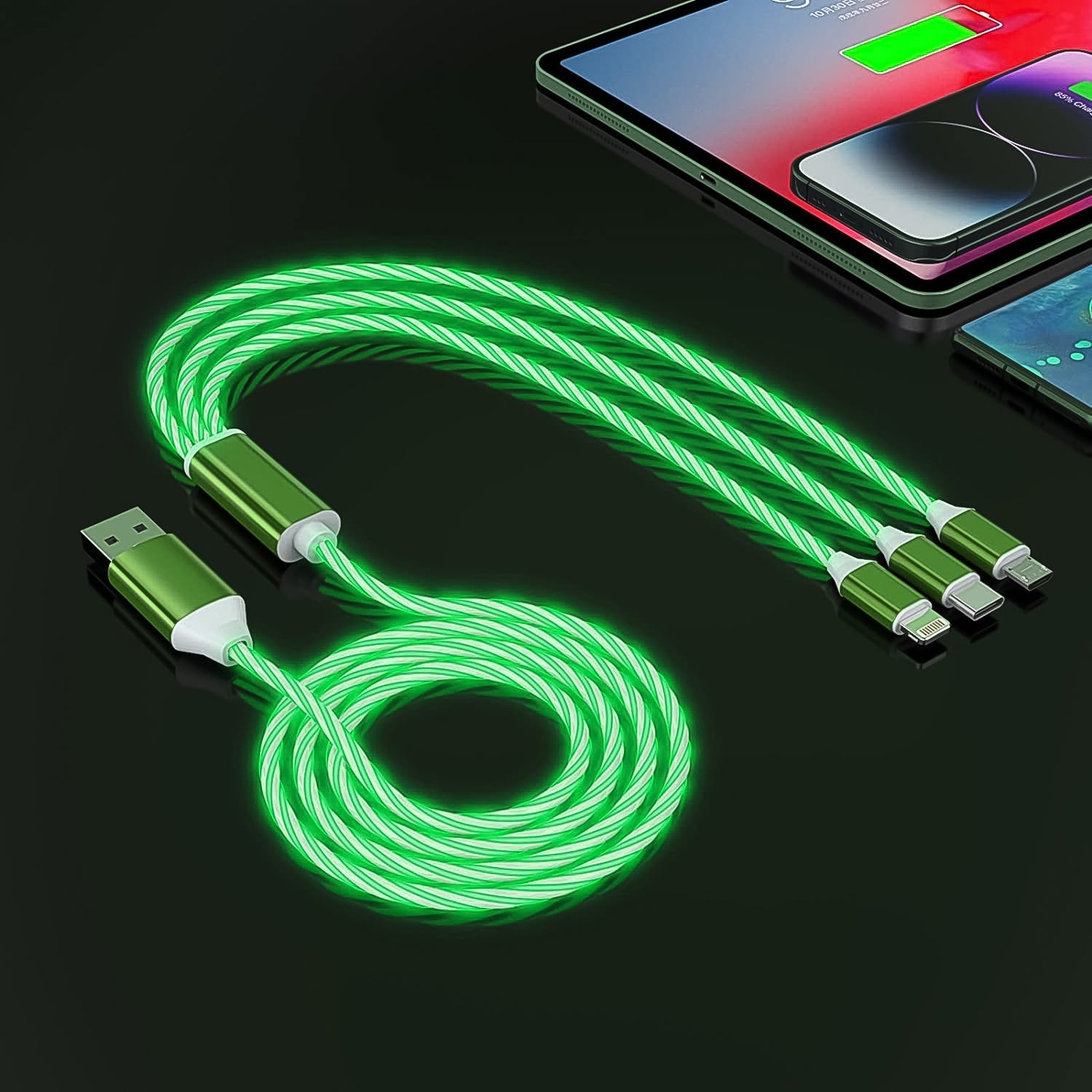 3 In 1 Charging Cable Light Up Fast Charger Multi Charging Cable (1 Pc) 3 In 1 Charging Cable Light Up Fast Charger Multi Charging Cable (1 Pc)
